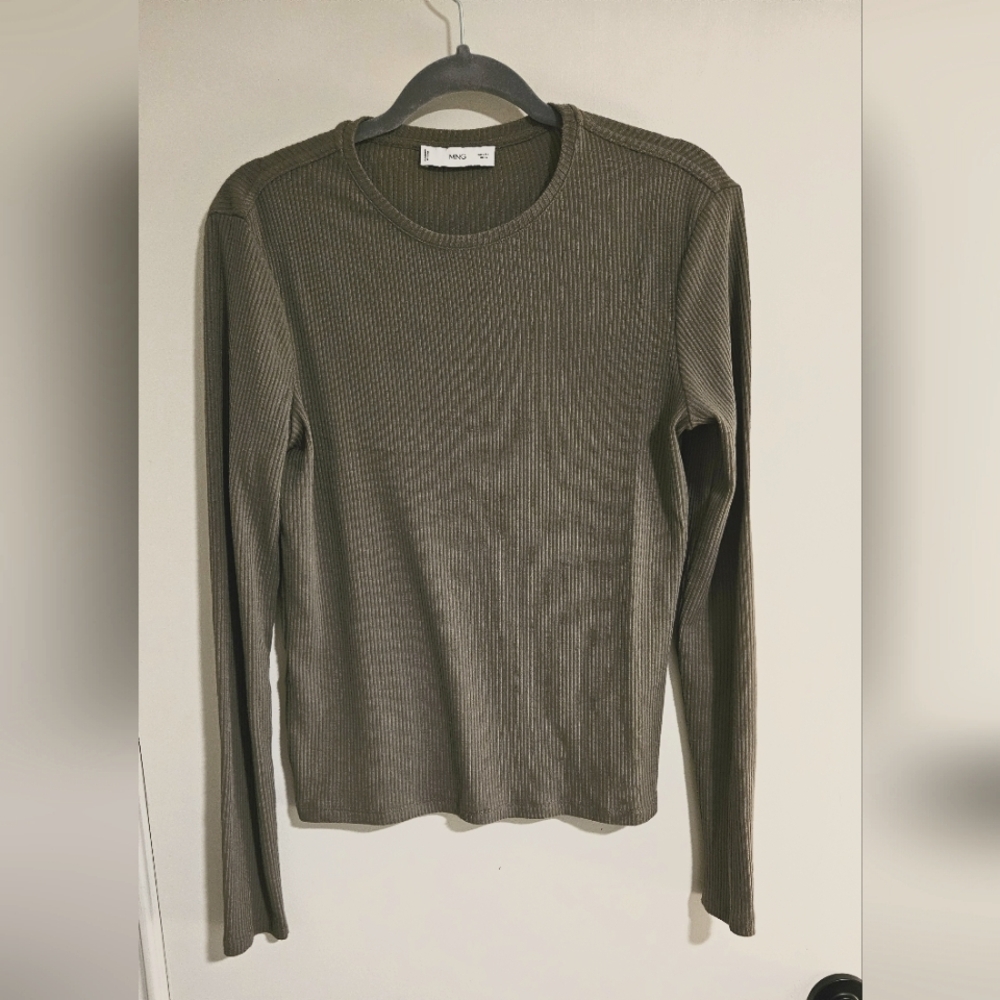 Olive Ribbed Long Sleeve Top